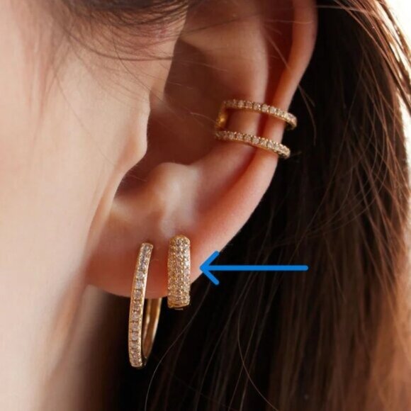 Chunky Gold Pave Huggie Hoop Earrings  8 or 10mm CZ Huggies 18K Gold PRETTY - Picture 8 of 14